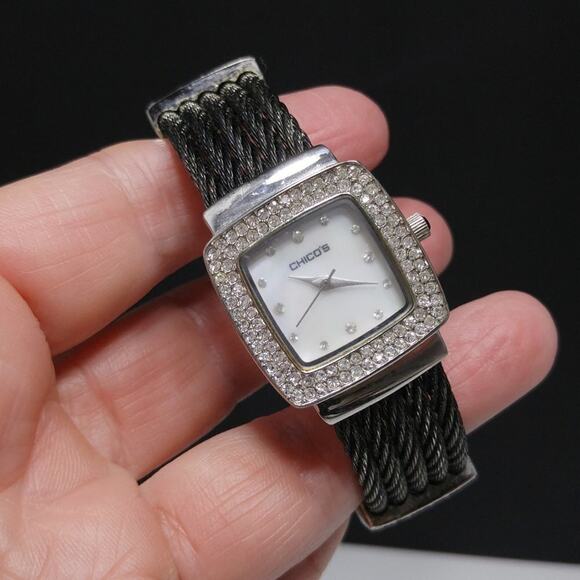 Vintage Chico's Cuff Watch Rhinestones, Needs Battery, 6 1/2 Inches - Picture 9 of 14